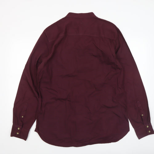 River Island Men’s Red Cotton Band Collar Long Sleeve Shirt Size L