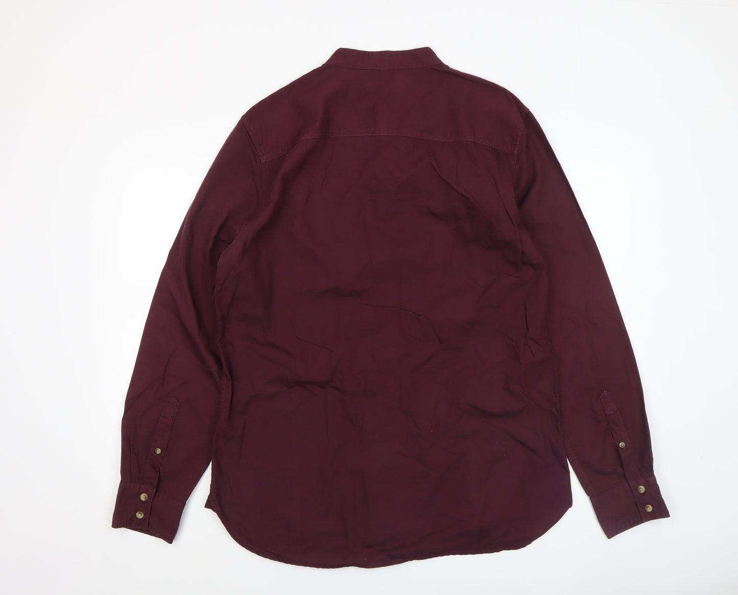 River Island Men’s Red Cotton Band Collar Long Sleeve Shirt Size L