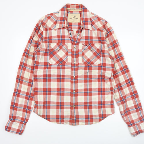 Hollister Men’s Red Plaid Long Sleeve Cotton Button-Up Shirt L