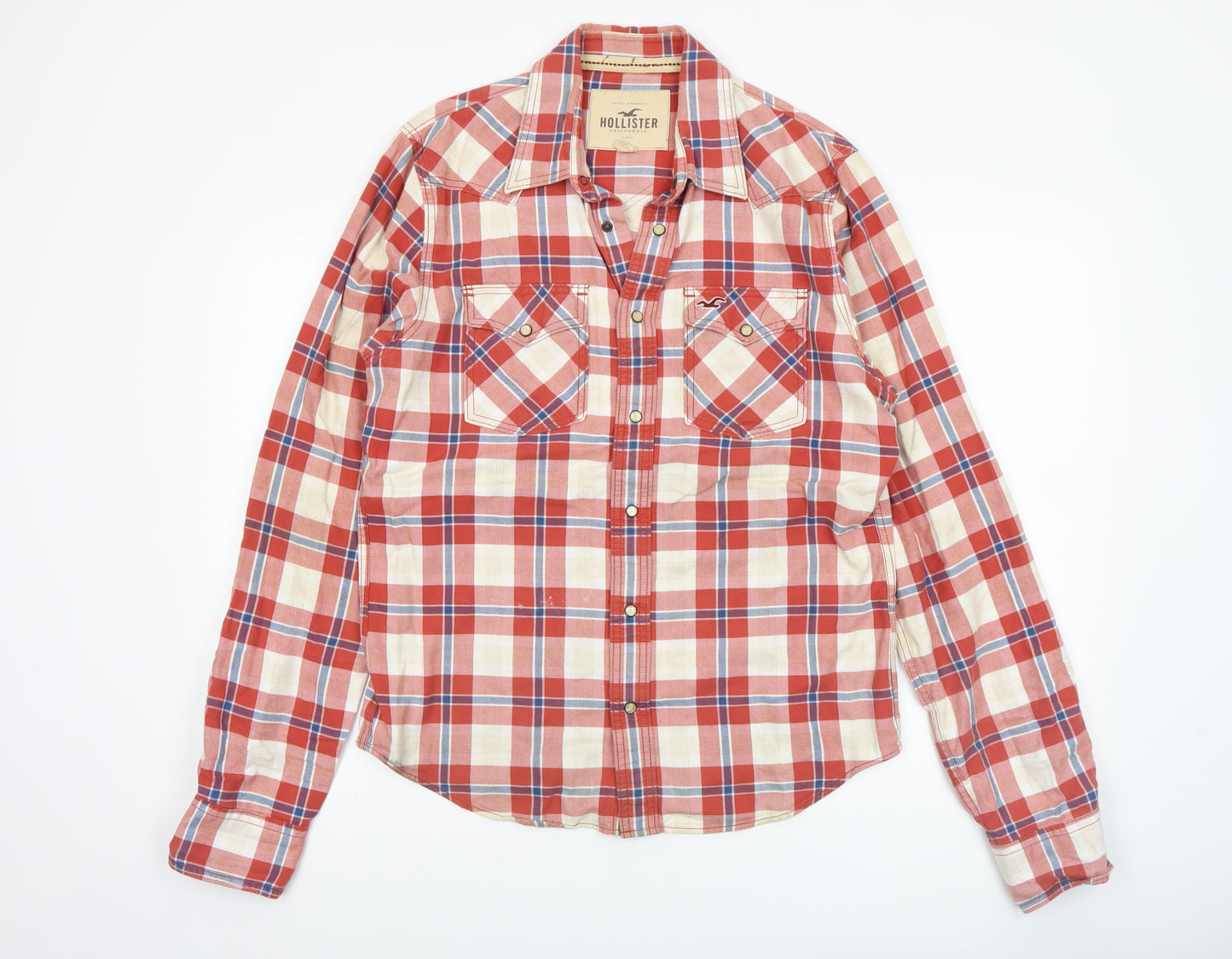 Hollister Men’s Red Plaid Long Sleeve Cotton Button-Up Shirt L