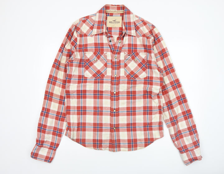 Hollister Men’s Red Plaid Long Sleeve Cotton Button-Up Shirt L