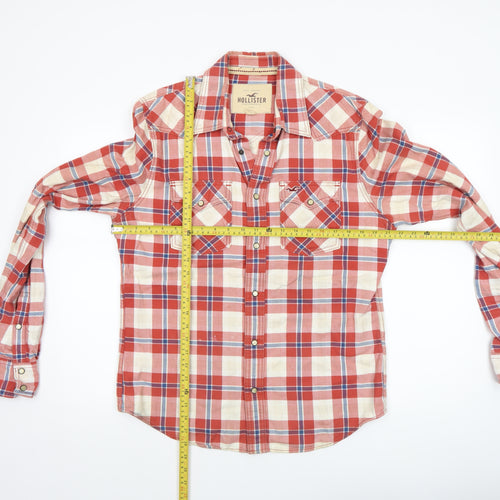 Hollister Men’s Red Plaid Long Sleeve Cotton Button-Up Shirt L