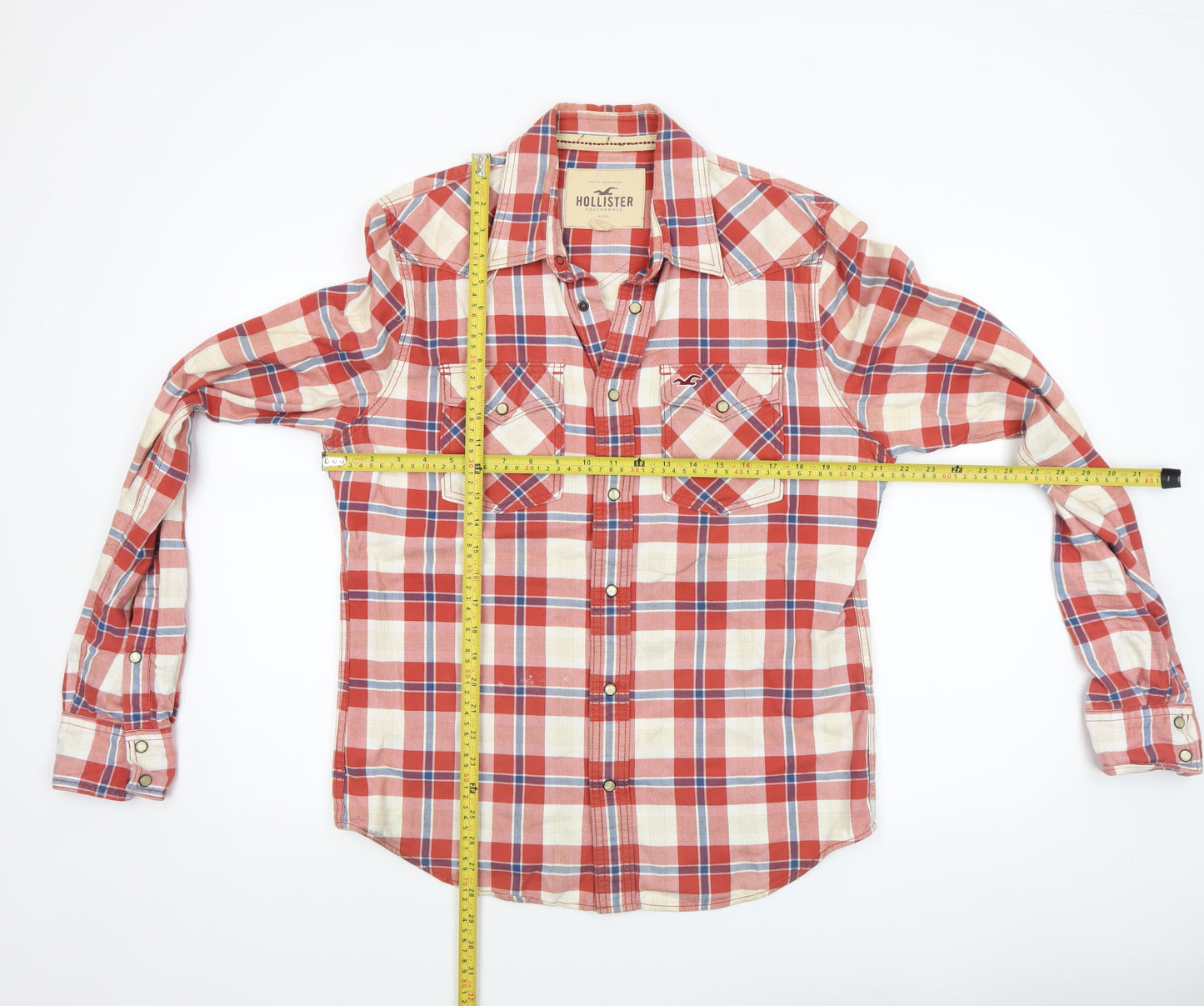 Hollister Men’s Red Plaid Long Sleeve Cotton Button-Up Shirt L