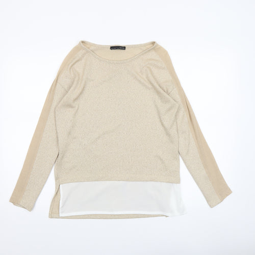 Zara Women Beige Knit Tunic Blouse Size S Long Sleeve Lightweight