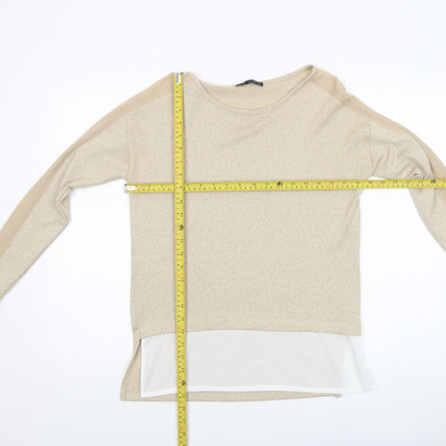 Zara Women Beige Knit Tunic Blouse Size S Long Sleeve Lightweight
