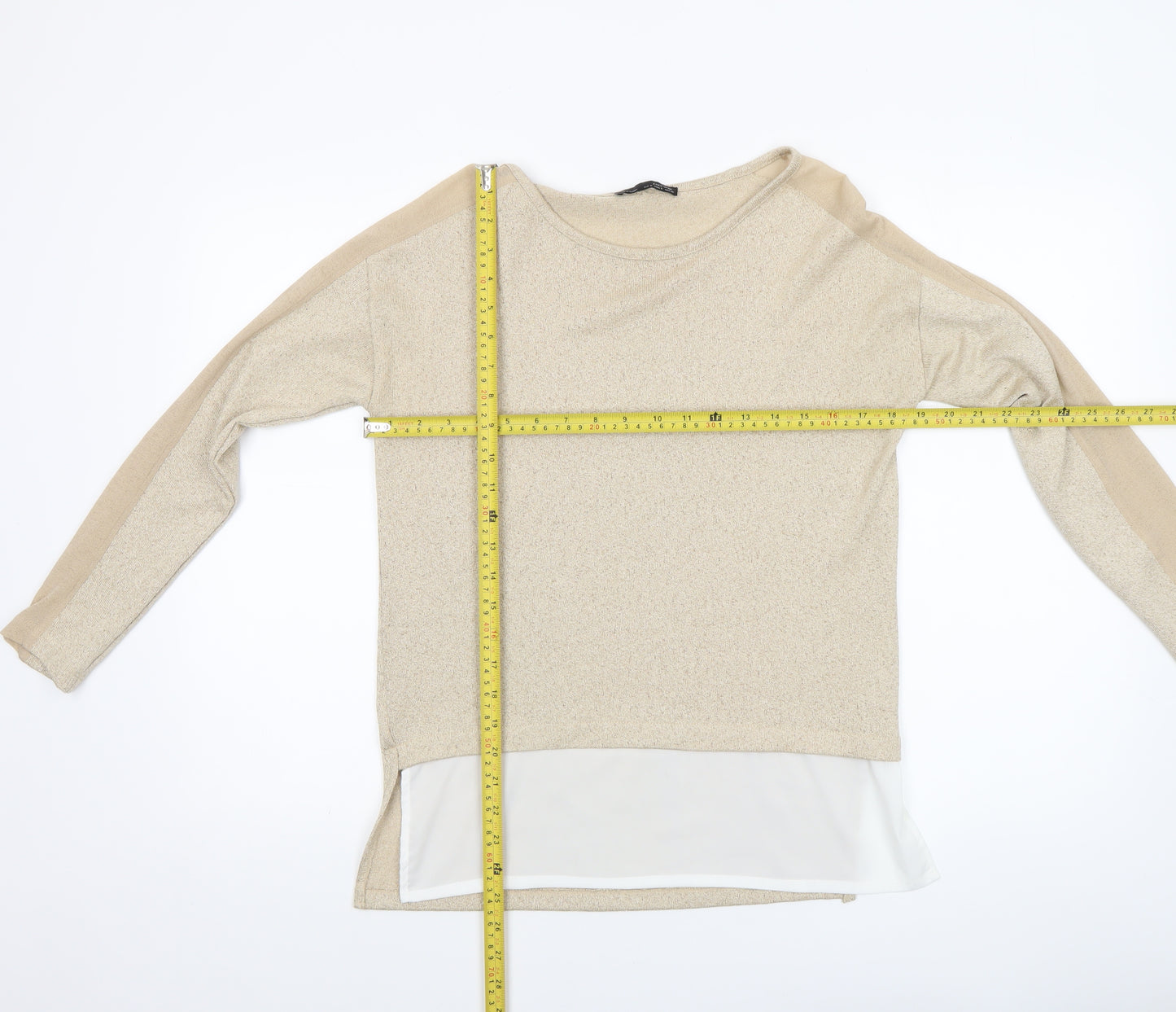 Zara Women Beige Knit Tunic Blouse Size S Long Sleeve Lightweight