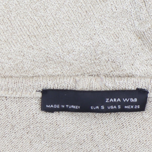 Zara Women Beige Knit Tunic Blouse Size S Long Sleeve Lightweight
