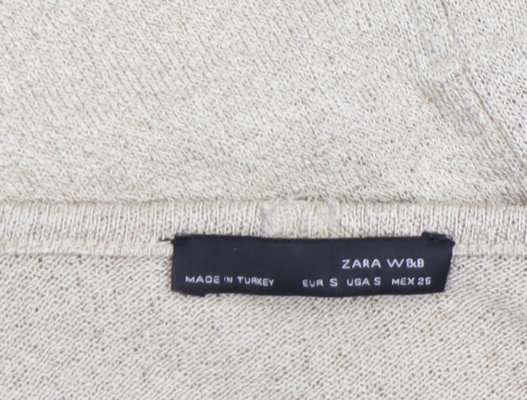 Zara Women Beige Knit Tunic Blouse Size S Long Sleeve Lightweight