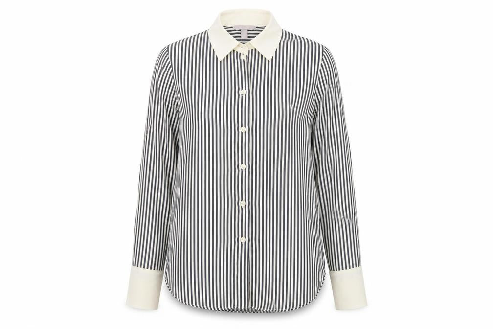 Front view of H&M Women's Multicoloured Striped Button-Up Blouse, size XS