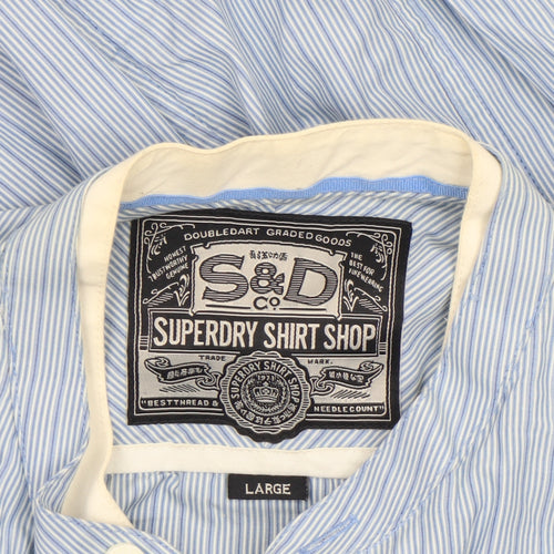 Superdry Men's Blue Striped Long Sleeve Button-Up Shirt Size L
