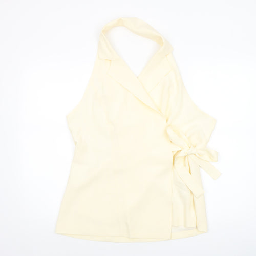 Musera Women's Ivory Wrap Halter Blouse 2XL Sleeveless Tie Top