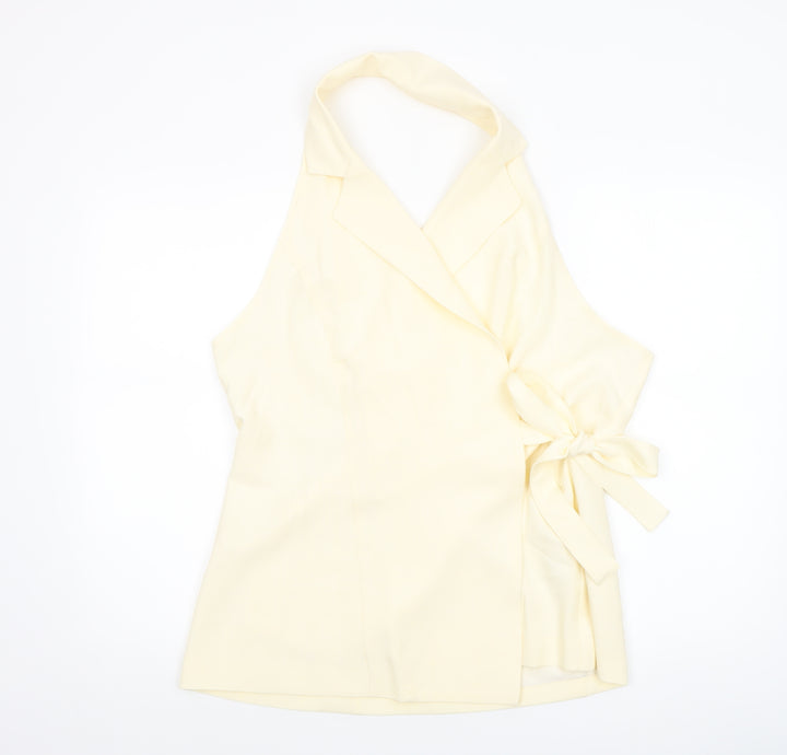 Musera Women's Ivory Wrap Halter Blouse 2XL Sleeveless Tie Top