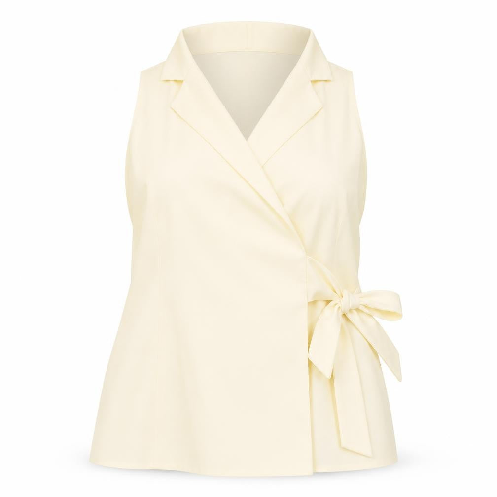 Front view of Musera Women's Ivory Wrap Halter Blouse 2XL Sleeveless Tie Top