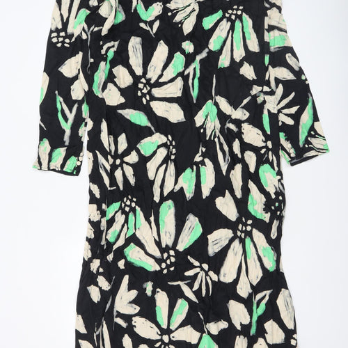 Topshop Women’s Black Floral Midi Shift Dress Size 16 3/4 Sleeve