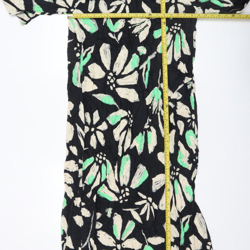 Topshop Women’s Black Floral Midi Shift Dress Size 16 3/4 Sleeve