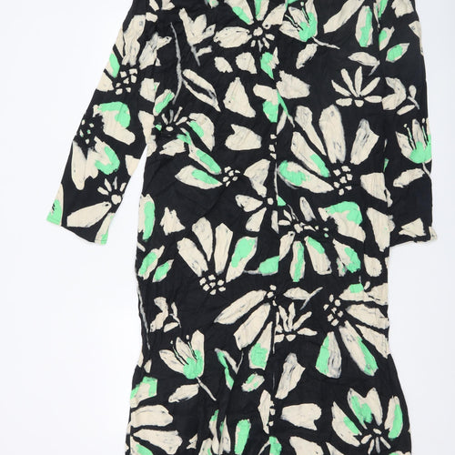 Topshop Women’s Black Floral Midi Shift Dress Size 16 3/4 Sleeve