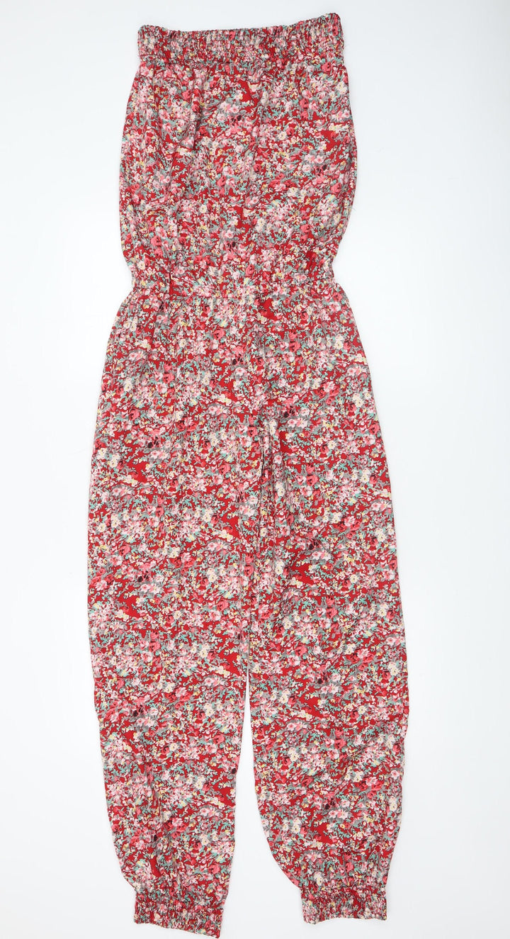 Vila Womens Red Floral Woven Sleeveless Jumpsuit Size S