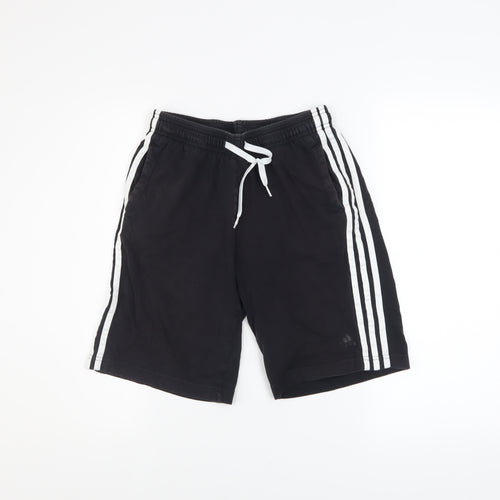 adidas Boys Black 13-14 Years Athletic Cotton Drawstring Sports Shorts