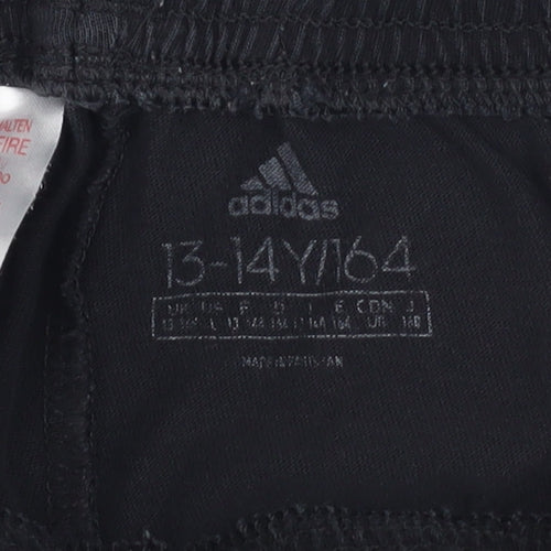 adidas Boys Black 13-14 Years Athletic Cotton Drawstring Sports Shorts