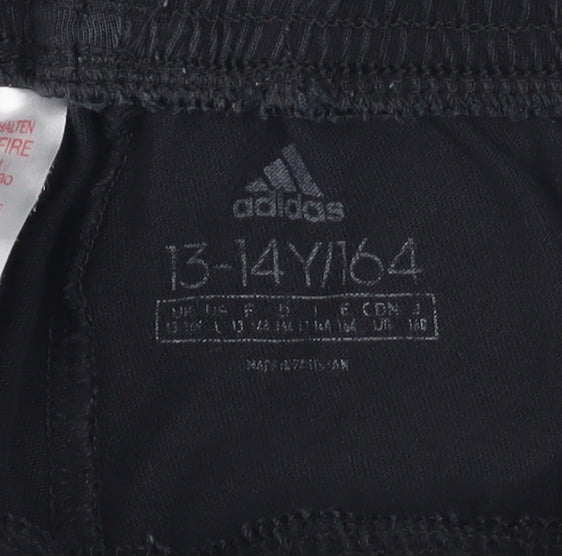 adidas Boys Black 13-14 Years Athletic Cotton Drawstring Sports Shorts
