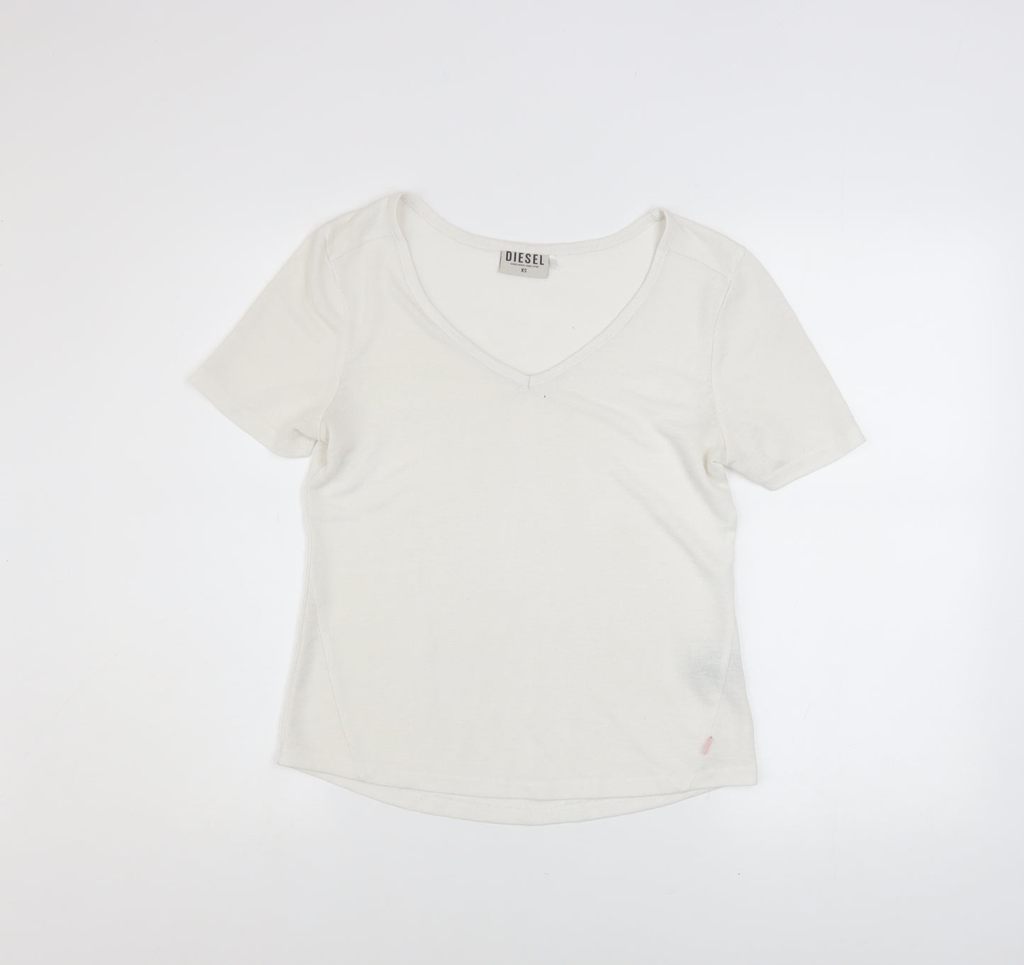 Diesel Womens Ivory V-Neck Short Sleeve Basic T-Shirt XS