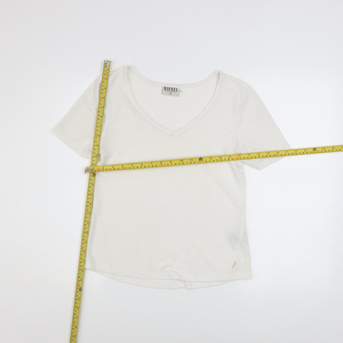 Diesel Womens Ivory V-Neck Short Sleeve Basic T-Shirt XS
