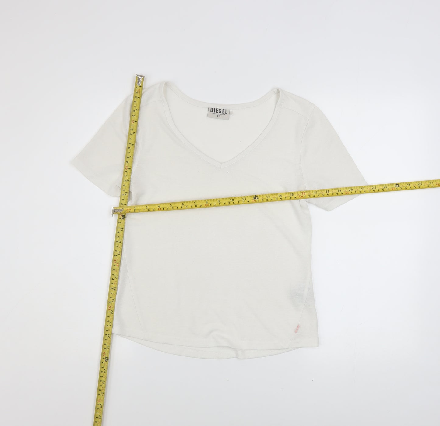 Diesel Womens Ivory V-Neck Short Sleeve Basic T-Shirt XS