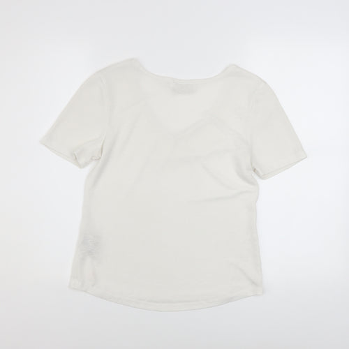 Diesel Womens Ivory V-Neck Short Sleeve Basic T-Shirt XS