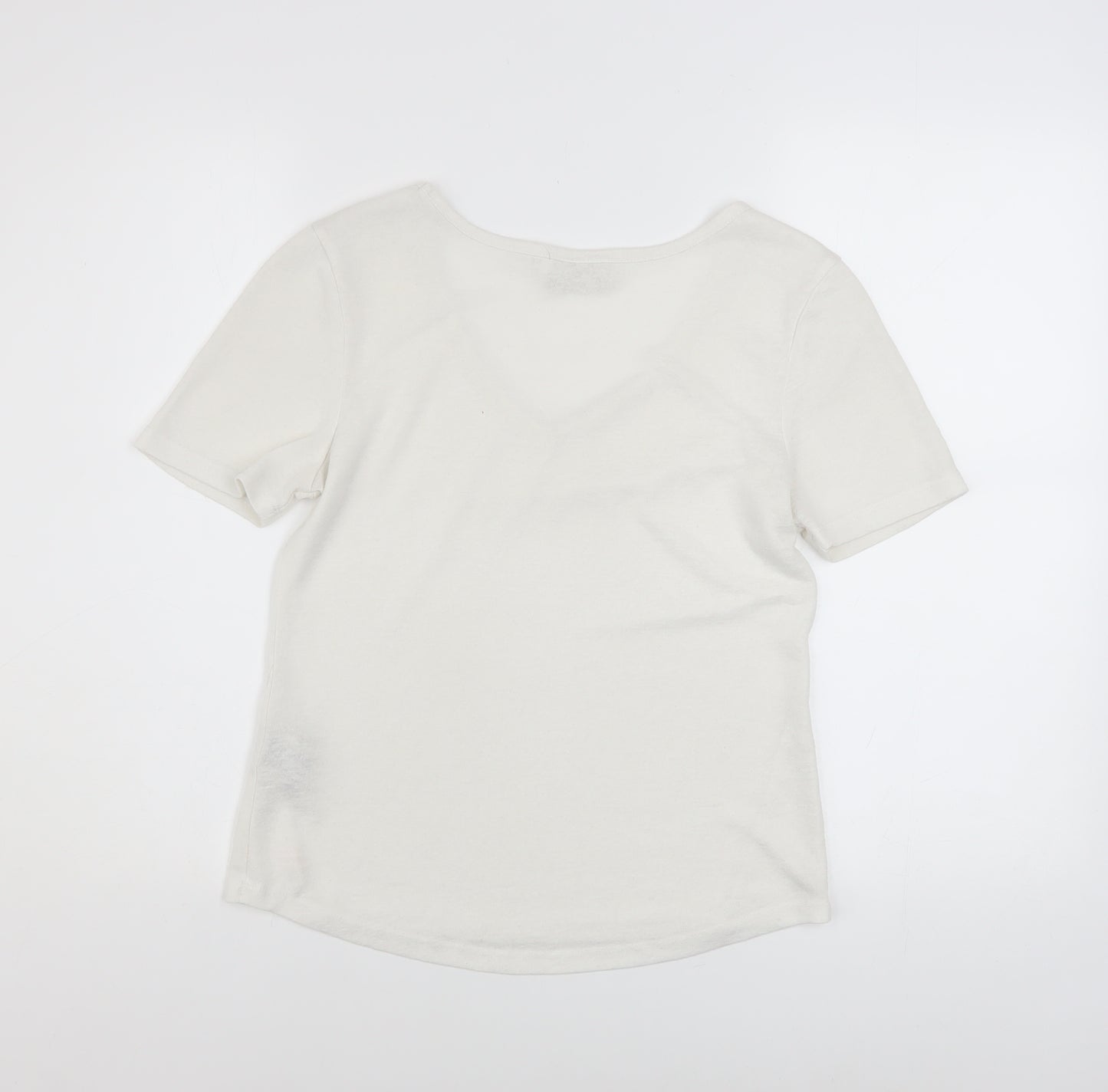 Diesel Womens Ivory V-Neck Short Sleeve Basic T-Shirt XS