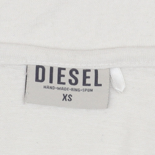 Diesel Womens Ivory V-Neck Short Sleeve Basic T-Shirt XS