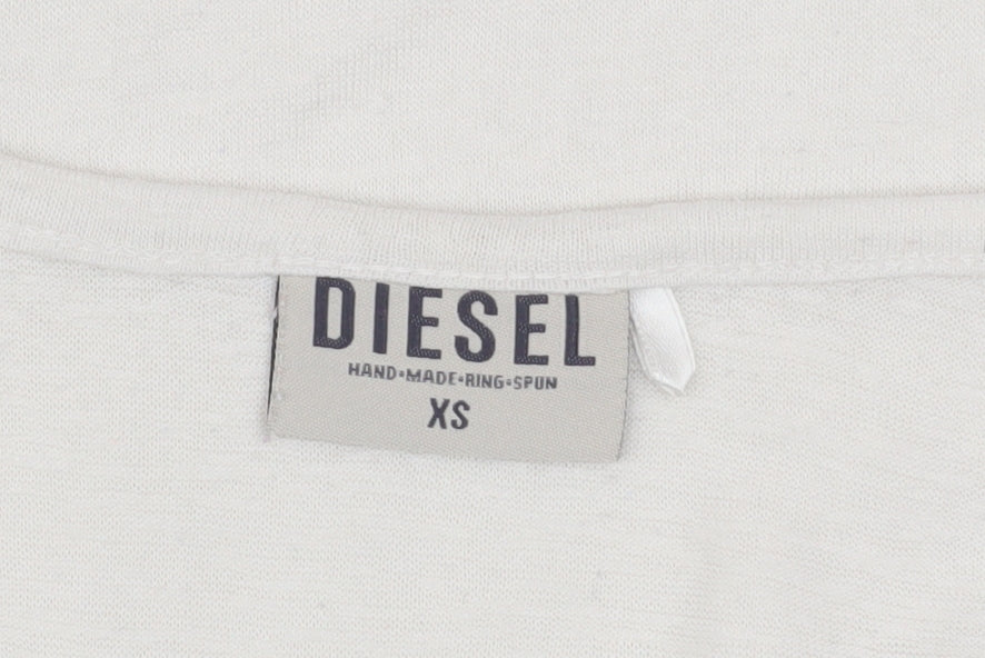 Diesel Womens Ivory V-Neck Short Sleeve Basic T-Shirt XS