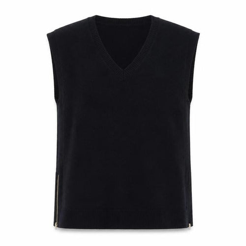 Monsoon Women’s Black V-Neck Sleeveless Knit Zip Vest Jumper XL
