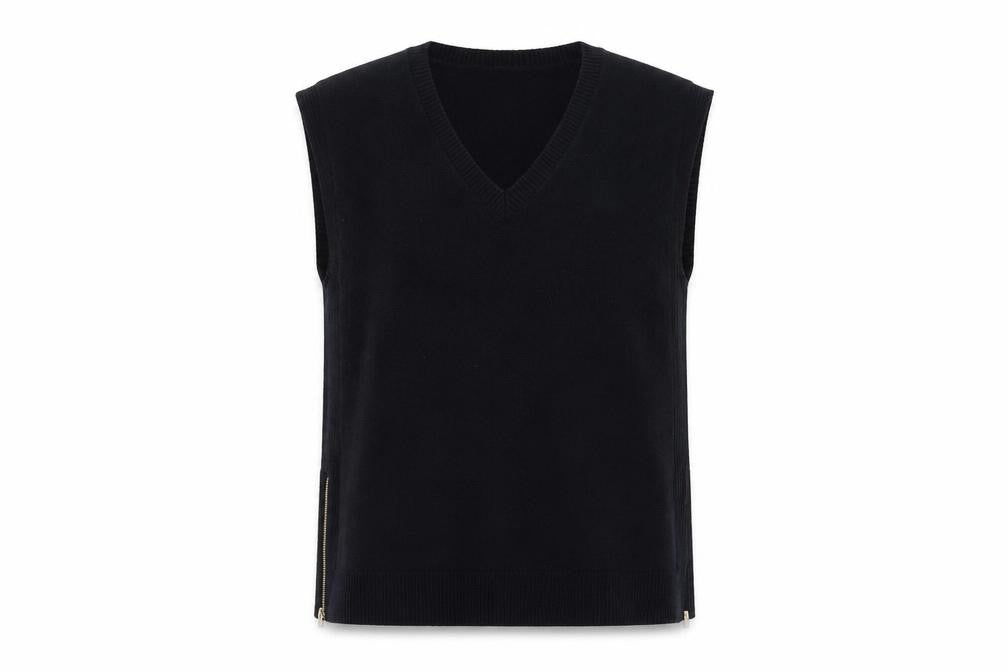 Monsoon Women’s Black V-Neck Sleeveless Knit Zip Vest Jumper XL