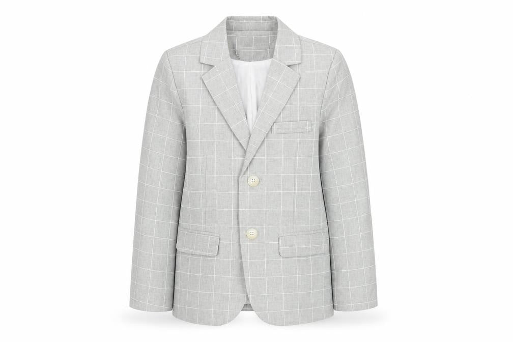Front view of Lolanta boys’ grey check single breasted blazer 3-4 years formal jacket