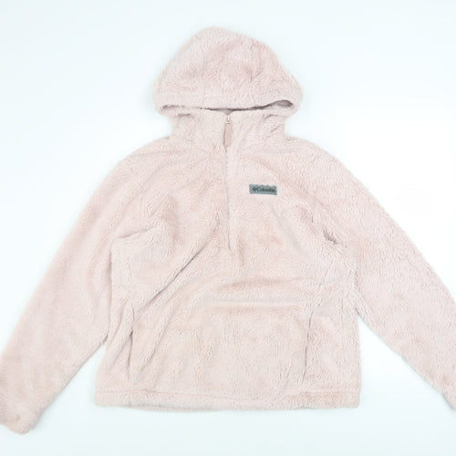 Columbia Women Pink Fleece Pullover Hoodie L Soft Warm Plush Top