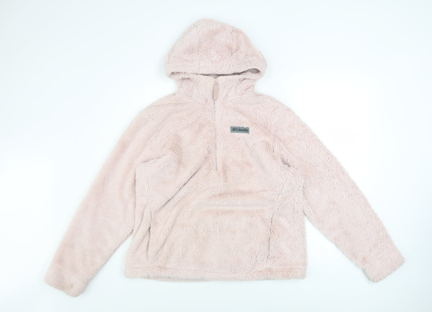 Columbia Women Pink Fleece Pullover Hoodie L Soft Warm Plush Top
