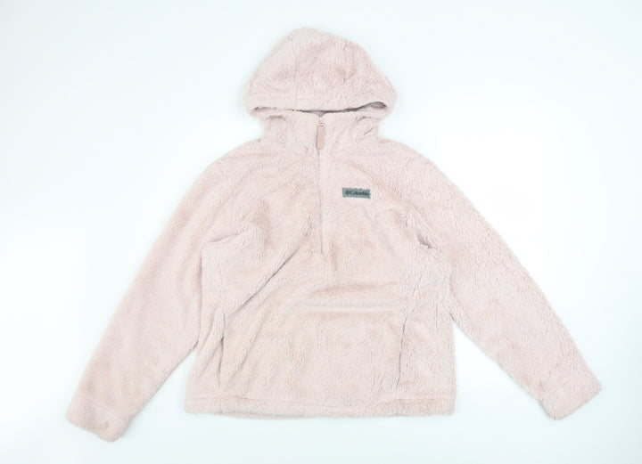 Columbia Women Pink Fleece Pullover Hoodie L Soft Warm Plush Top