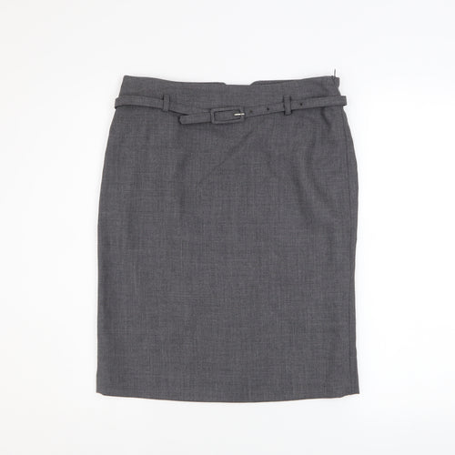 Sino Women's Grey Wool Pencil Skirt UK 12 Knee Length Workwear