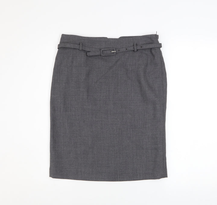 Sino Women's Grey Wool Pencil Skirt UK 12 Knee Length Workwear