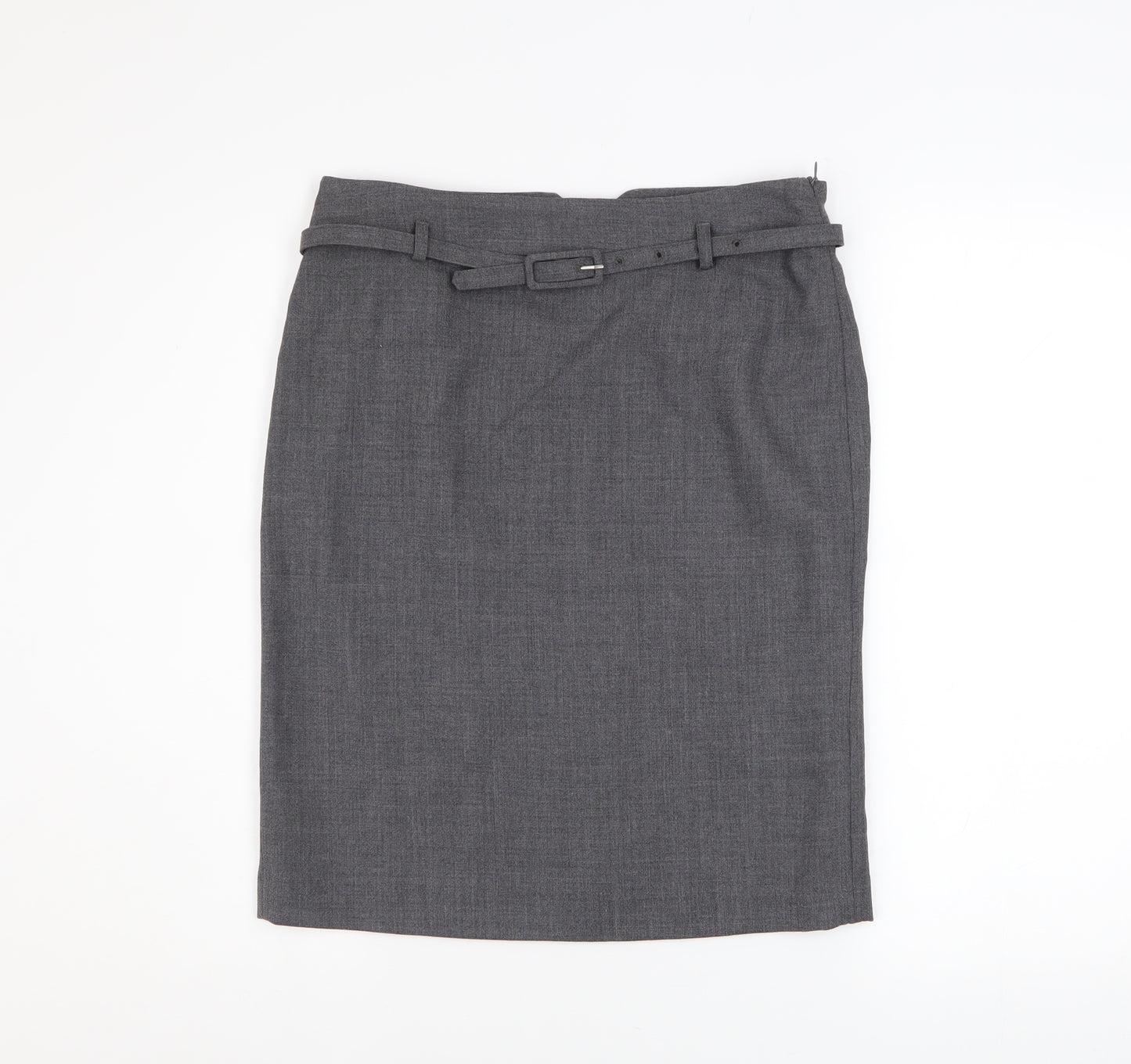 Sino Women's Grey Wool Pencil Skirt UK 12 Knee Length Workwear