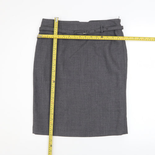 Sino Women's Grey Wool Pencil Skirt UK 12 Knee Length Workwear