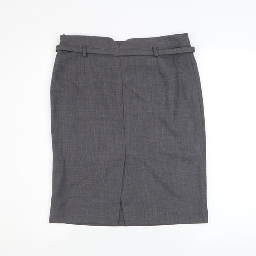 Sino Women's Grey Wool Pencil Skirt UK 12 Knee Length Workwear