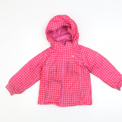 Trespass Girls Pink Check Hooded Waterproof Puffer Jacket 2-3 Years