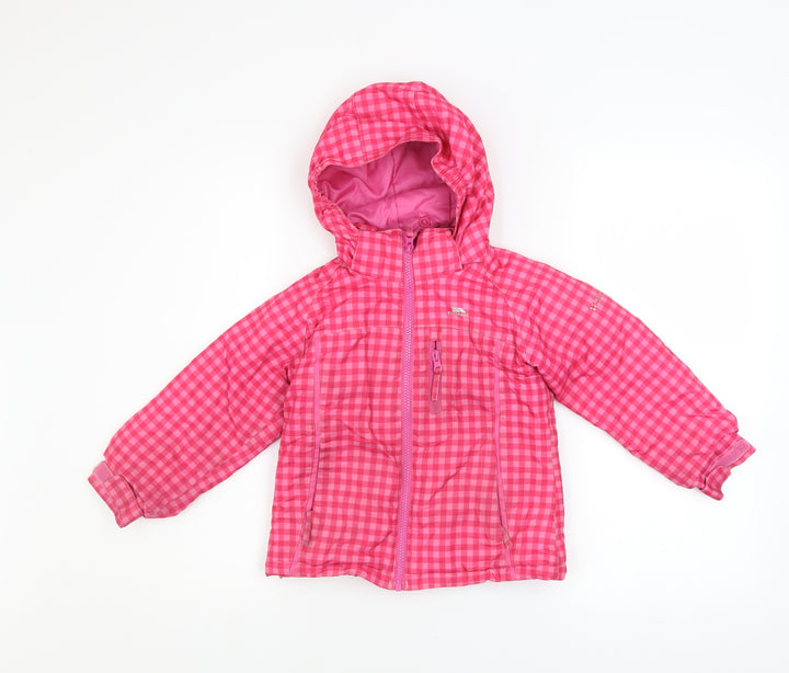 Trespass Girls Pink Check Hooded Waterproof Puffer Jacket 2-3 Years