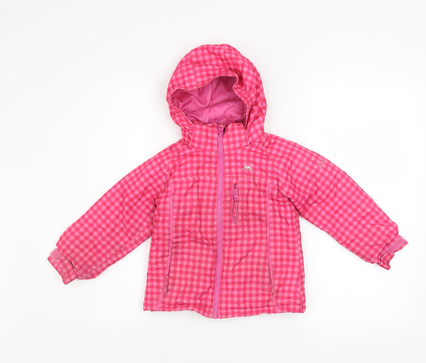Trespass Girls Pink Check Hooded Waterproof Puffer Jacket 2-3 Years