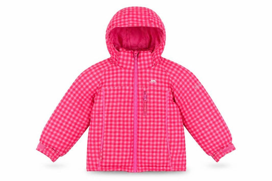 Trespass Girls Pink Check Hooded Waterproof Puffer Jacket 2-3 Years