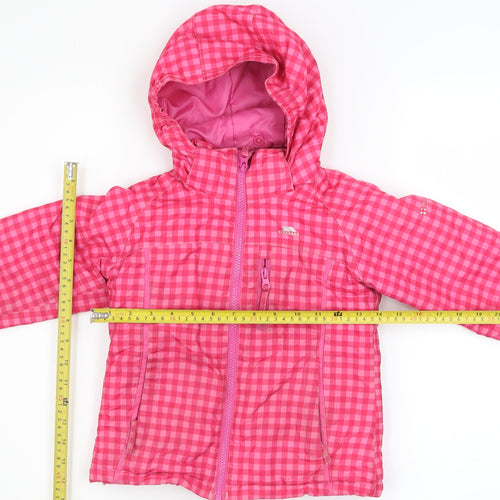 Trespass Girls Pink Check Hooded Waterproof Puffer Jacket 2-3 Years