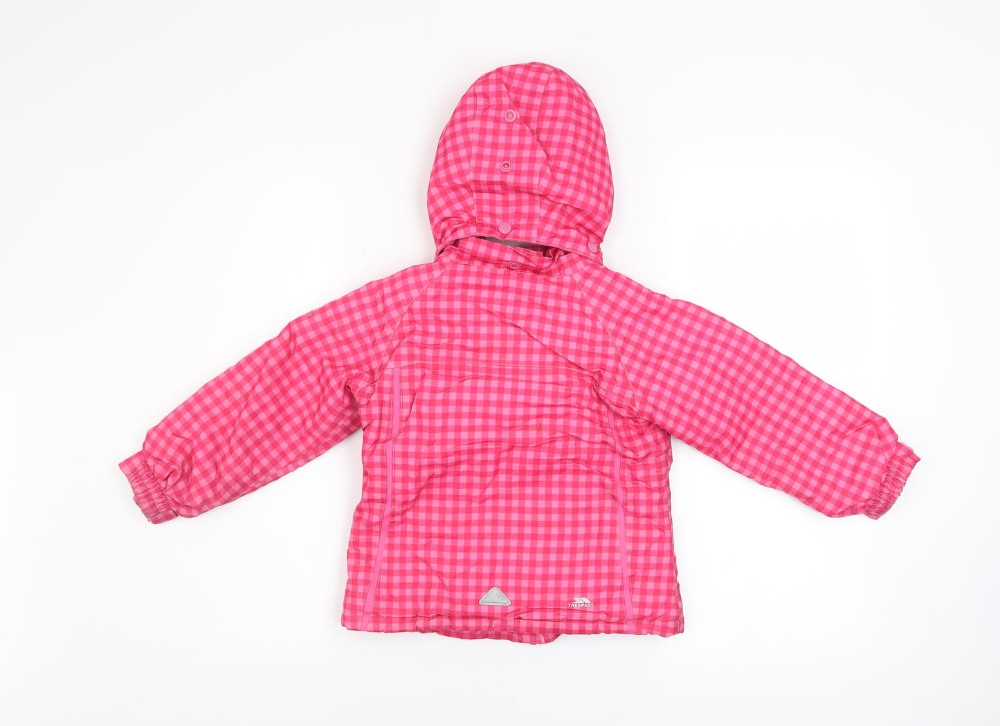 Trespass Girls Pink Check Hooded Waterproof Puffer Jacket 2-3 Years