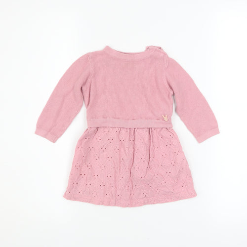 Coccodrillo Girls Pink Cotton Knit A-Line Dress 12-18 Months