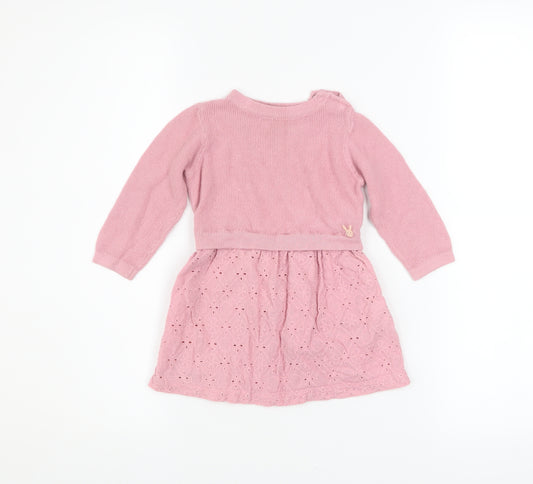Coccodrillo Girls Pink Cotton Knit A-Line Dress 12-18 Months